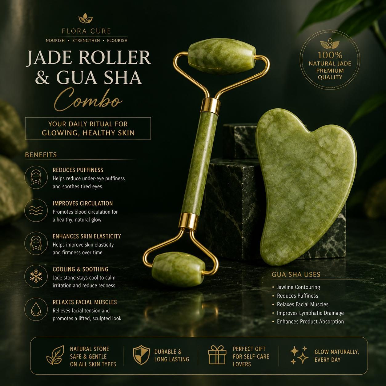 Jade Roller & Gua Sha product photo — Flora CURE